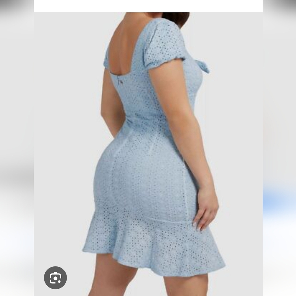 $128 Guess Women's Blue Breanna Eyelet Mini Dress Size L - Picture 2 of 11